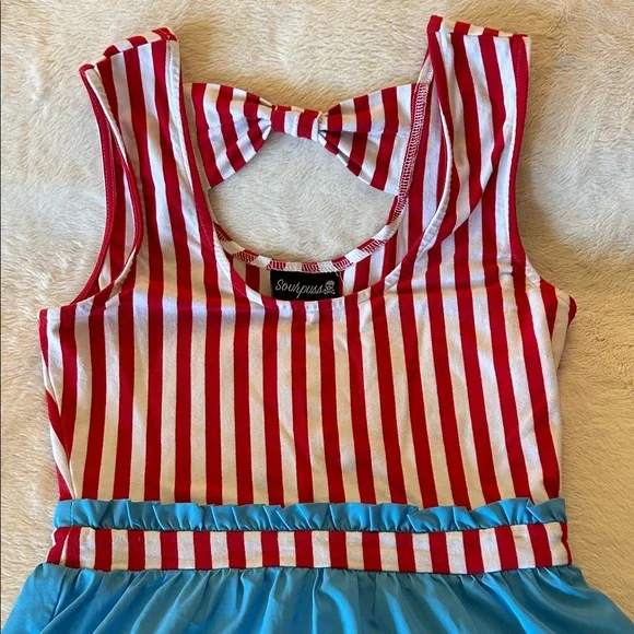 Sourpuss Red and Blue Striped Dress - Picture 6 of 9